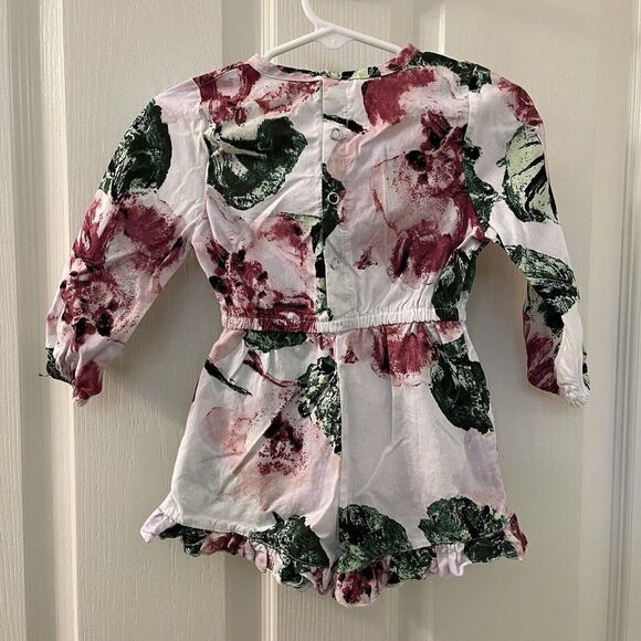 Bailey's Blossoms Floral Romper Long Sleeve Shorty Pockets Girls Size 2T - Picture 9 of 13
